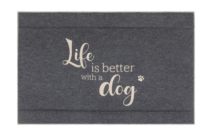 PET padded dog mat "Life is Better with a Dog" in charcoal . Dog Mat made by David Fussenegger , a family-run mill in Austria.