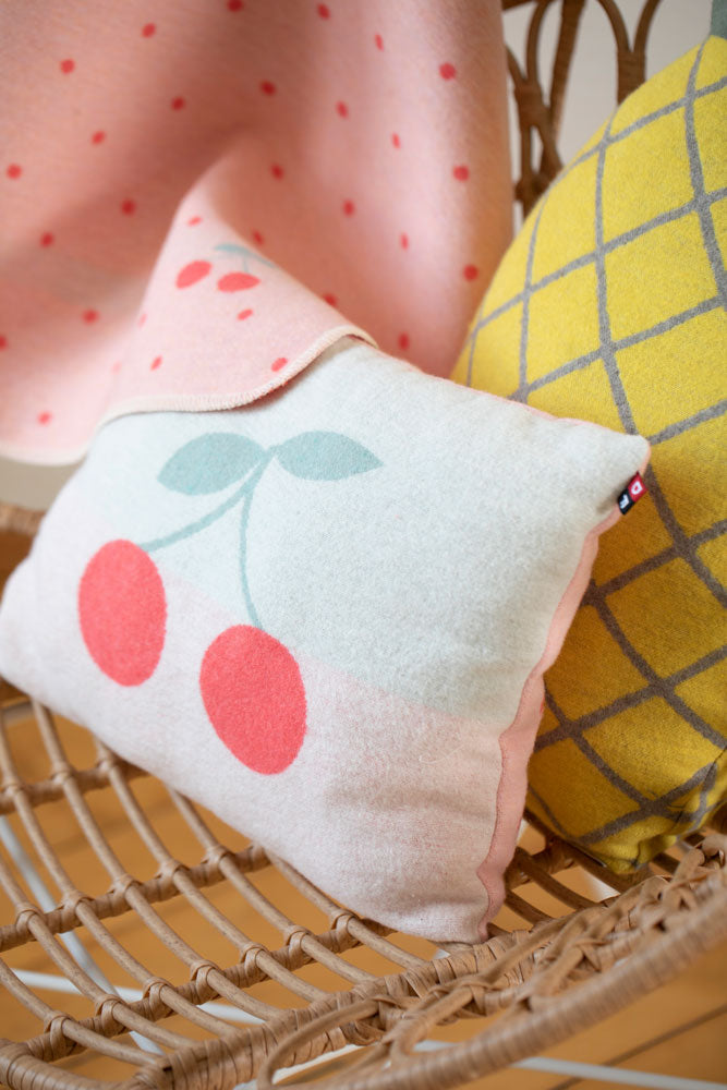 JUWEL pillow "cherries" includes filling in . Filled Cushion made by David Fussenegger , a family-run mill in Austria.