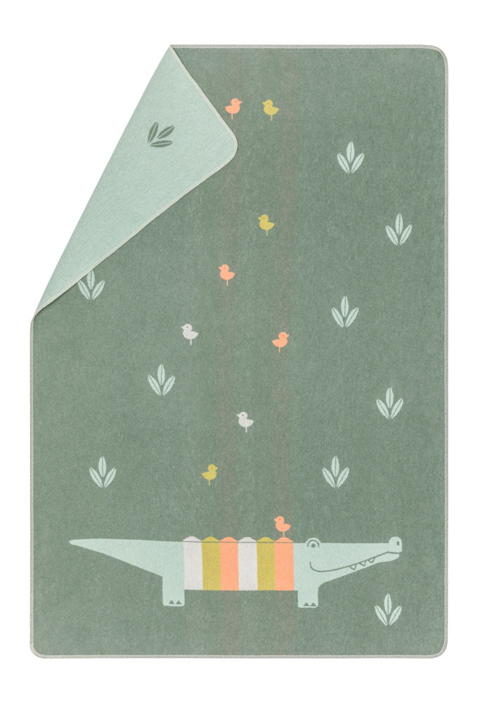 JUWEL toddler blanket "happy croc" in green . Blanket made by David Fussenegger , a family-run mill in Austria.