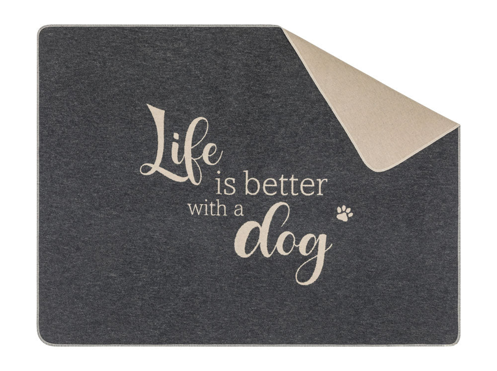 PET blanket "Life is Better with a Dog" large in anthrazit . Pet Blanket made by David Fussenegger , a family-run mill in Austria.