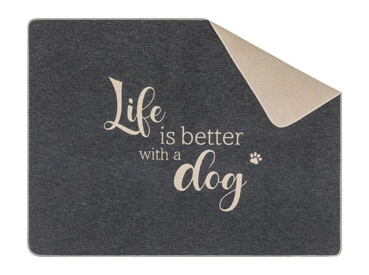 PET blanket "Life is Better with a Dog" large in anthrazit . Pet Blanket made by David Fussenegger , a family-run mill in Austria.