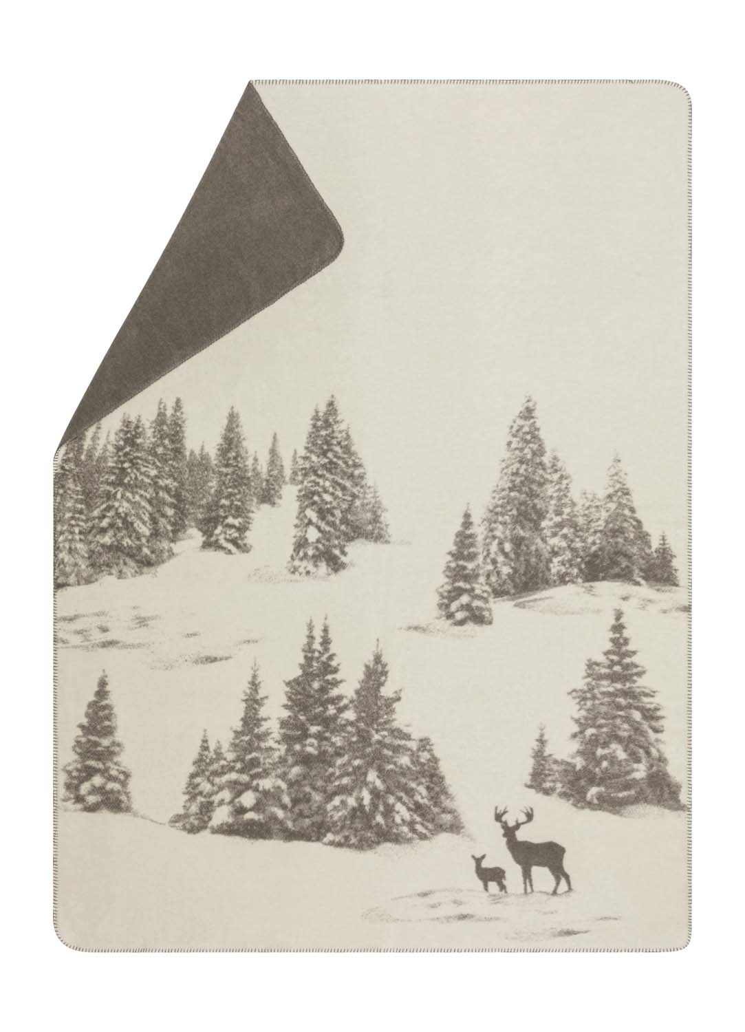 SAVONA throw "snowy trees/stag" in offwhite . Throw Blanket made by David Fussenegger , a family-run mill in Austria.