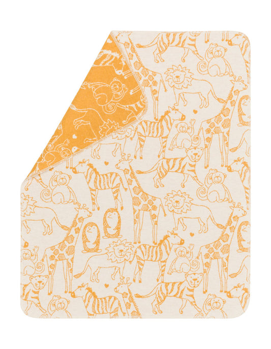 JUWEL baby blanket "safari animals" in gold . Blanket made by David Fussenegger , a family-run mill in Austria.