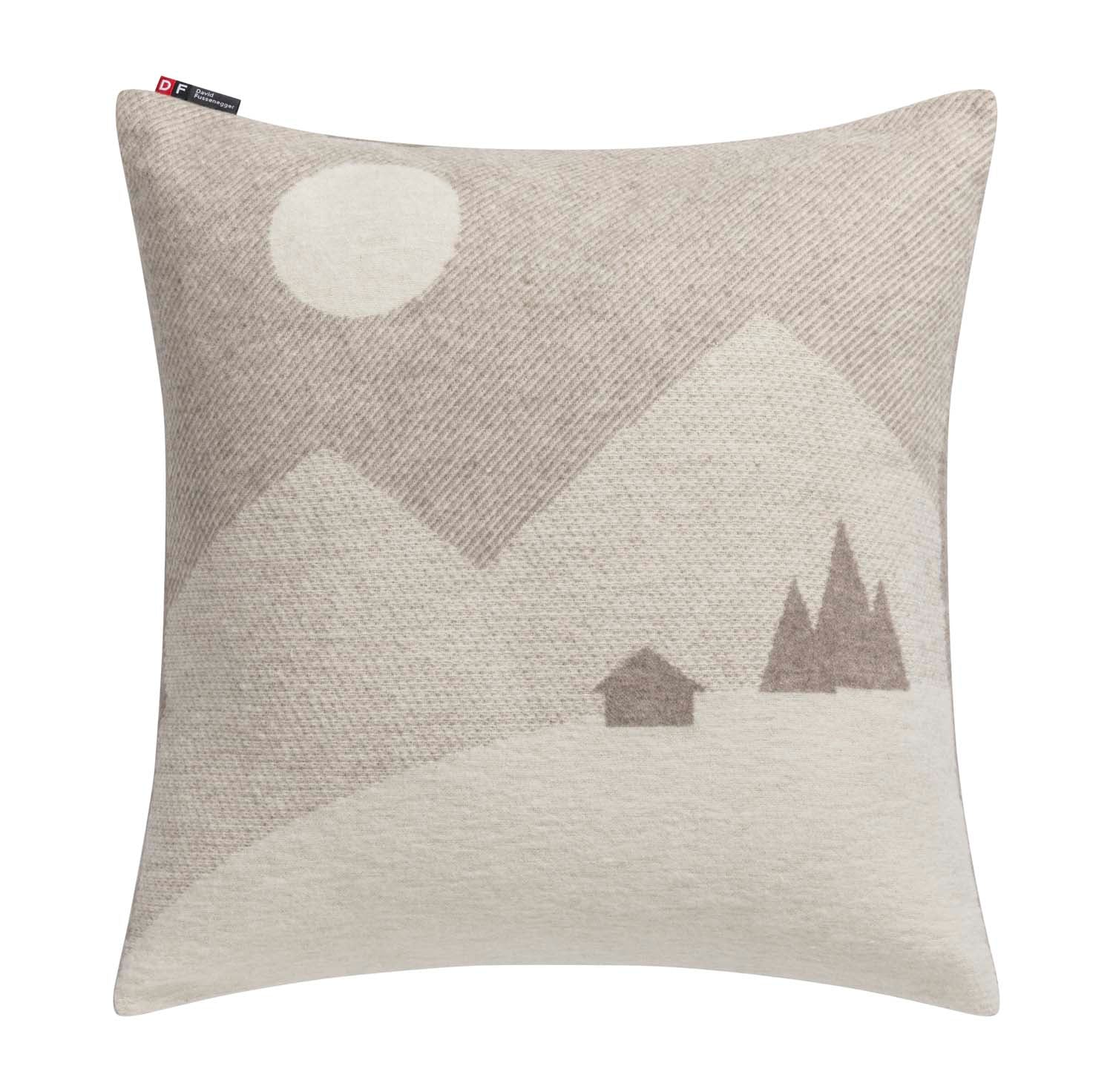 SILVRETTA cushion cover "mountains & moon" in smoke . Cushion Cover made by David Fussenegger , a family-run mill in Austria.