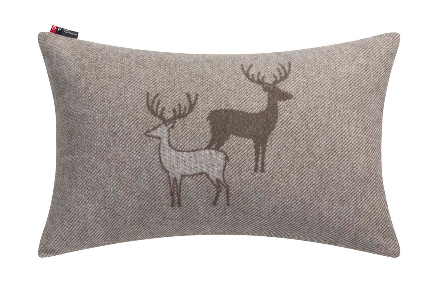 SILVRETTA cushion cover "pair of stags" in brown . Cushion Cover made by David Fussenegger , a family-run mill in Austria.