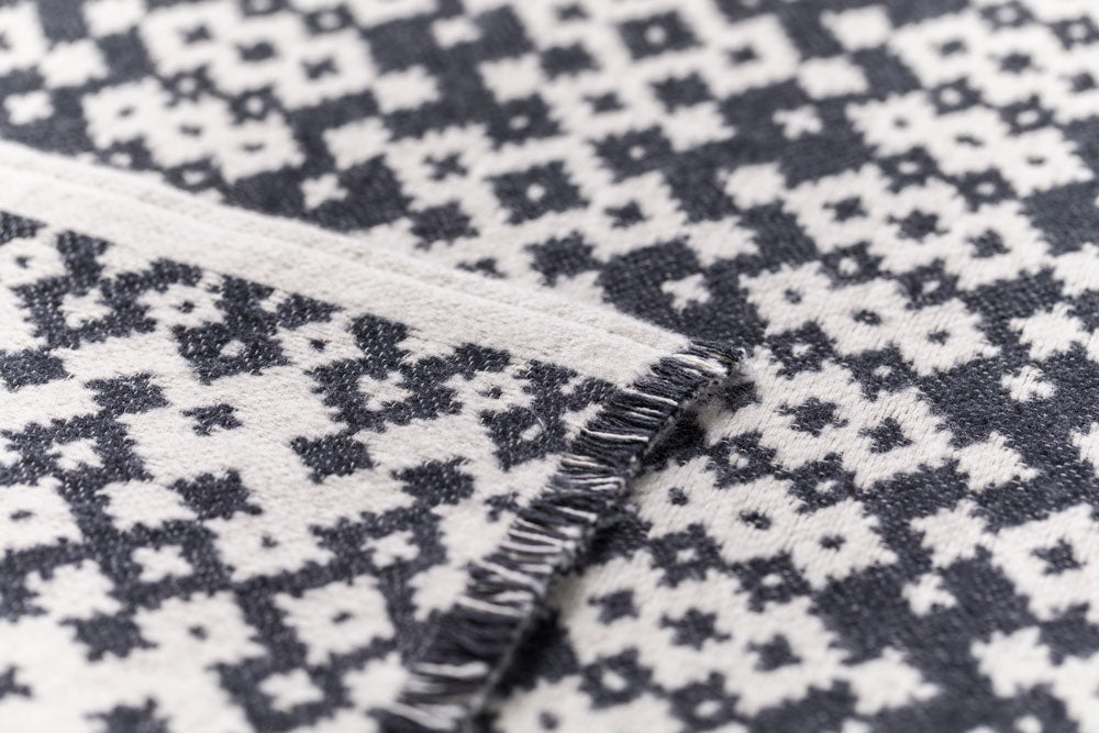 NOVA throw "small ethnic pattern" in . Throw Blanket made by David Fussenegger , a family-run mill in Austria.