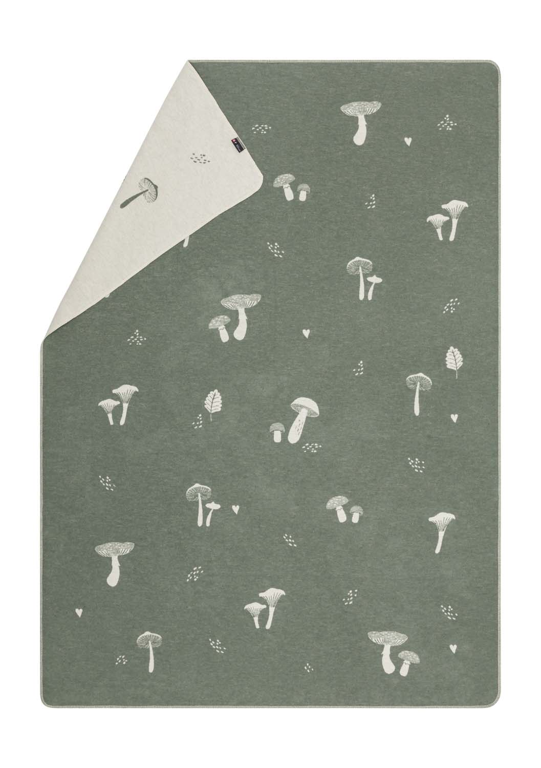 SILVRETTA throw "mushrooms'n more" in ivy . Throw Blanket made by David Fussenegger , a family-run mill in Austria.