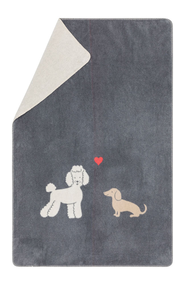 MILA toddler blanket "dachshund & poodle" in grey . Blanket made by David Fussenegger , a family-run mill in Austria.