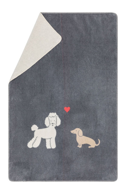 MILA toddler blanket "dachshund & poodle" in grey . Blanket made by David Fussenegger , a family-run mill in Austria.