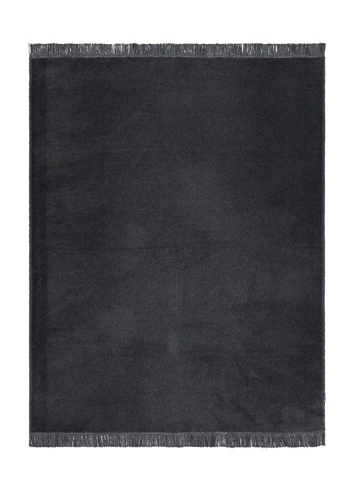 VIENNA throw solid with fringe in charcoal . Throw Blanket made by David Fussenegger , a family-run mill in Austria.