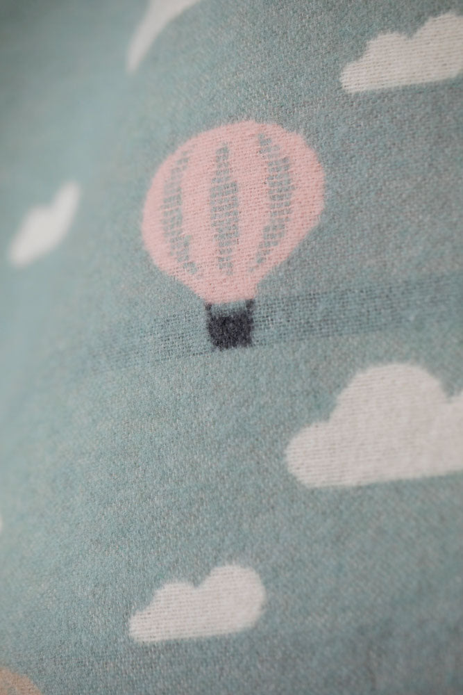 LENA baby blanket organic "hot air balloons" in . Blanket made by David Fussenegger , a family-run mill in Austria.