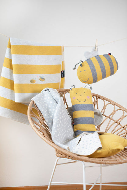 JUWEL baby blanket "stripes with bees" with embroidery in . Blanket made by David Fussenegger , a family-run mill in Austria.