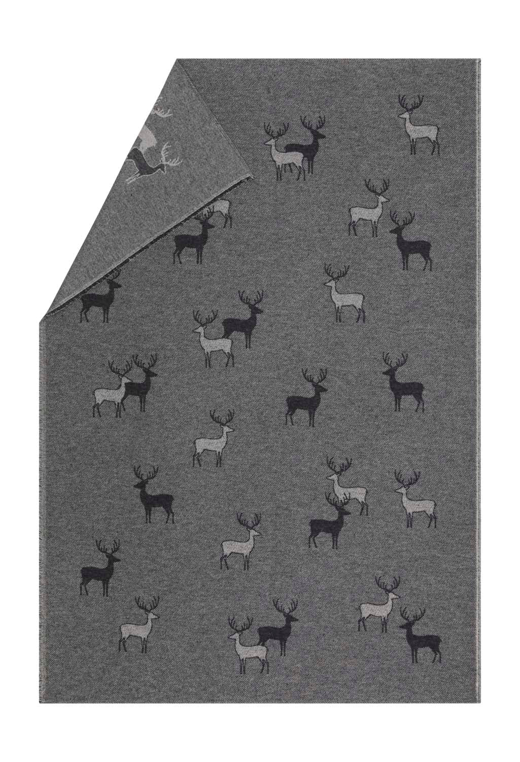 LUCA throw "pairs of stags" in charcoal . Throw Blanket made by David Fussenegger , a family-run mill in Austria.
