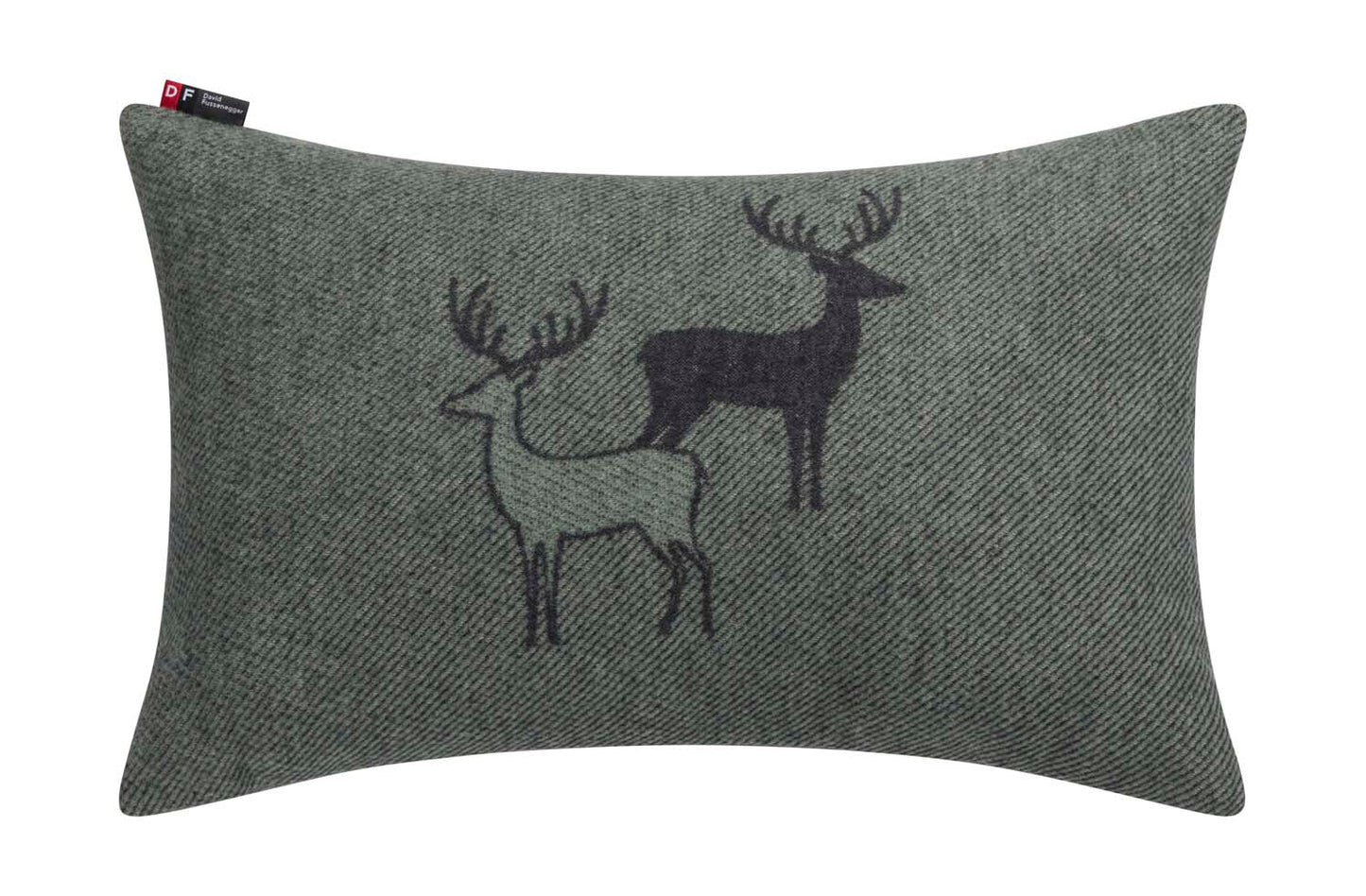 SILVRETTA cushion cover "pair of stags" in ivy . Cushion Cover made by David Fussenegger , a family-run mill in Austria.