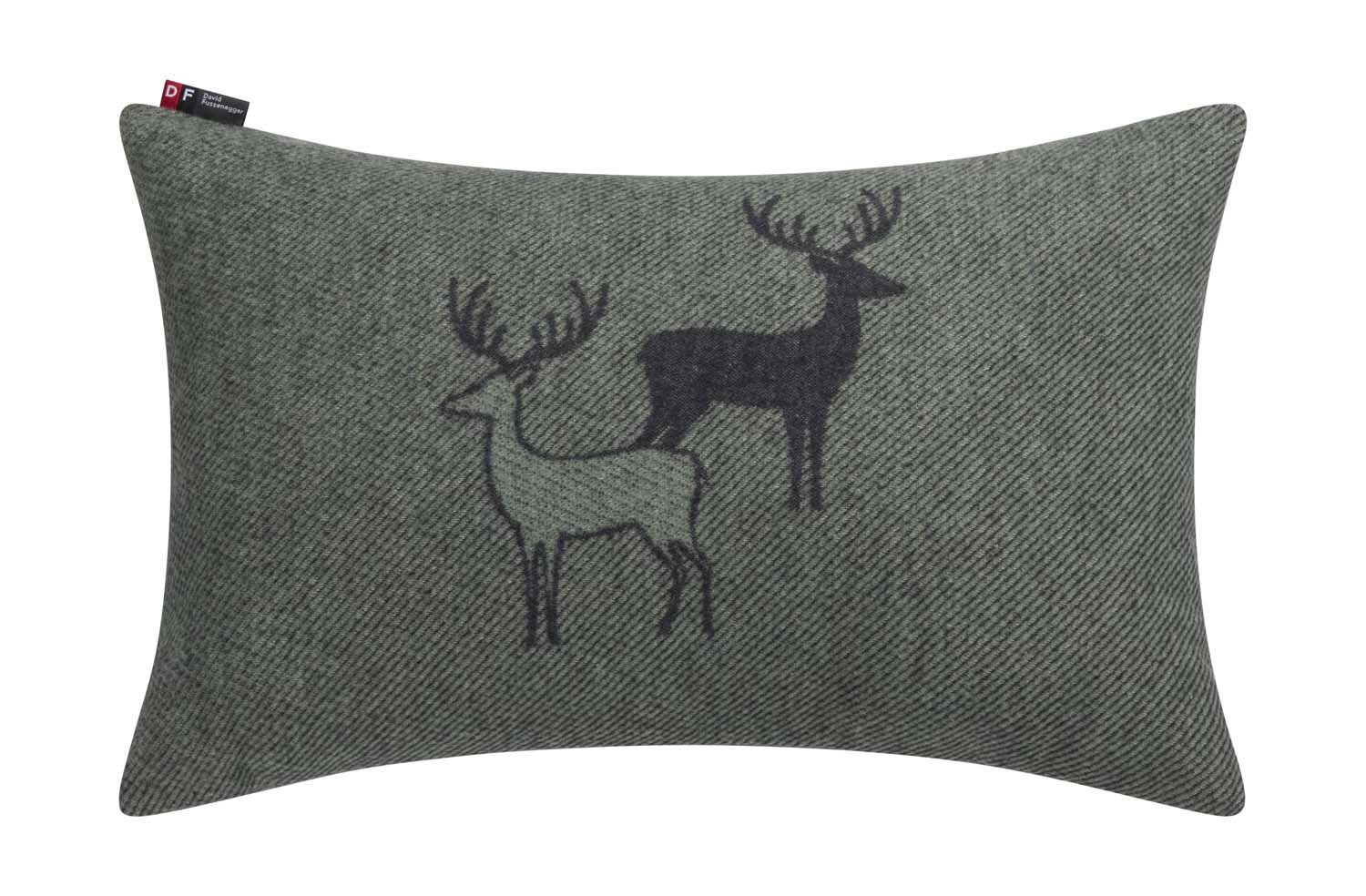 SILVRETTA cushion cover "pair of stags" in ivy . Cushion Cover made by David Fussenegger , a family-run mill in Austria.