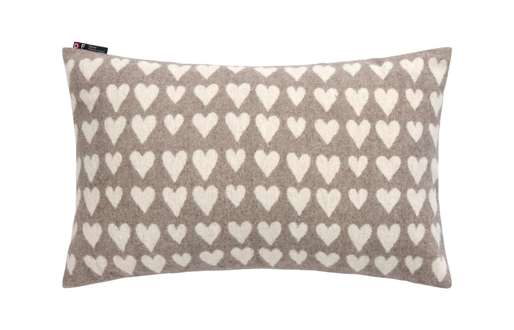 SILVRETTA cushion cover "hearts" in smoke . Cushion Cover made by David Fussenegger , a family-run mill in Austria.