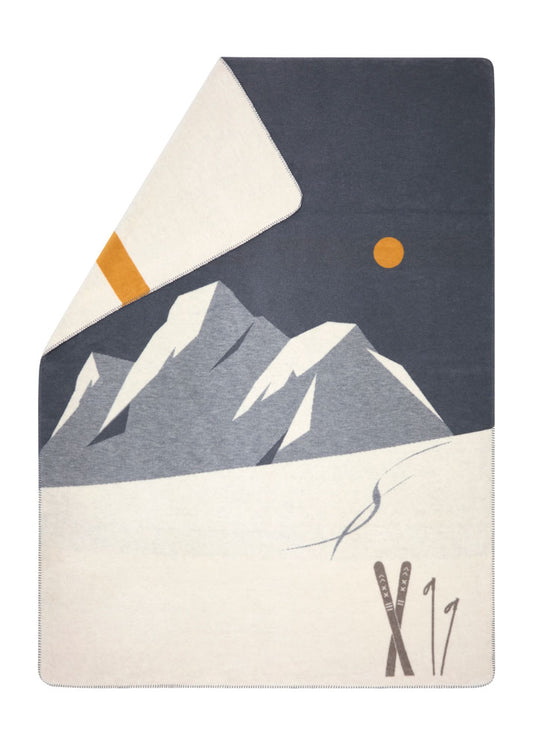 SAVONA throw "skis & tracks" in grey . Throw Blanket made by David Fussenegger , a family-run mill in Austria.