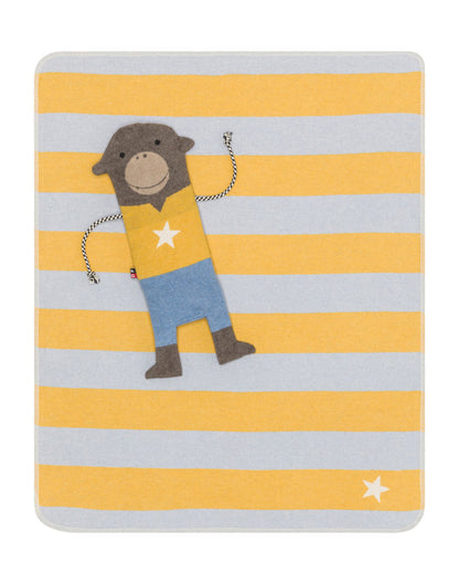 JUWEL puppet/blanket SET "monkey" in yellow . Blanket Puppet made by David Fussenegger , a family-run mill in Austria.