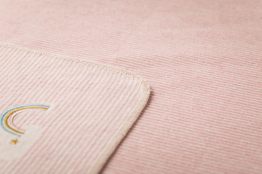 JUWEL baby blanket "stripes/rainbow" with embroidery in . Blanket made by David Fussenegger , a family-run mill in Austria.