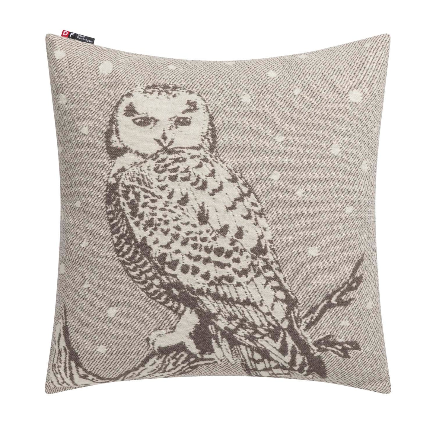 NOVA cushion cover "snowy owl" in brown . Cushion Cover made by David Fussenegger , a family-run mill in Austria.
