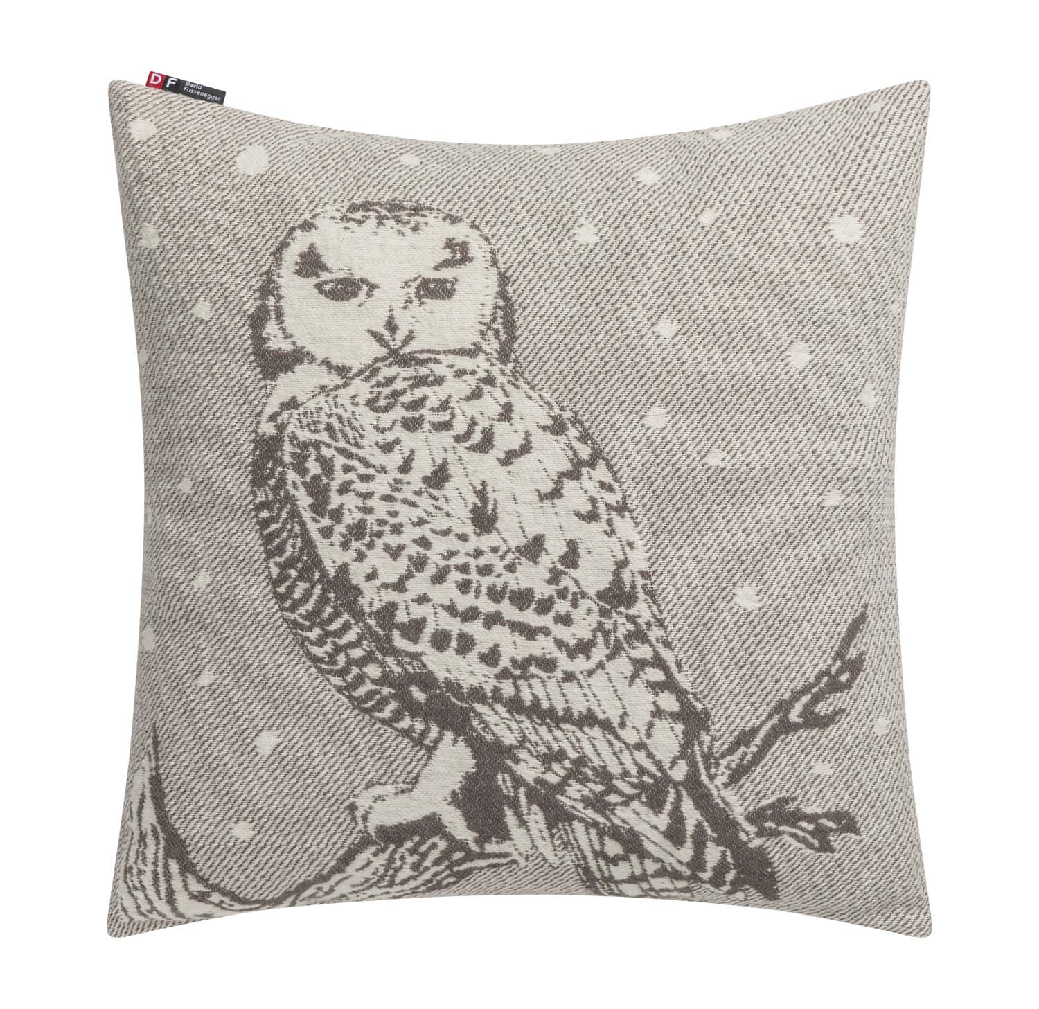 NOVA cushion cover "snowy owl" in brown . Cushion Cover made by David Fussenegger , a family-run mill in Austria.