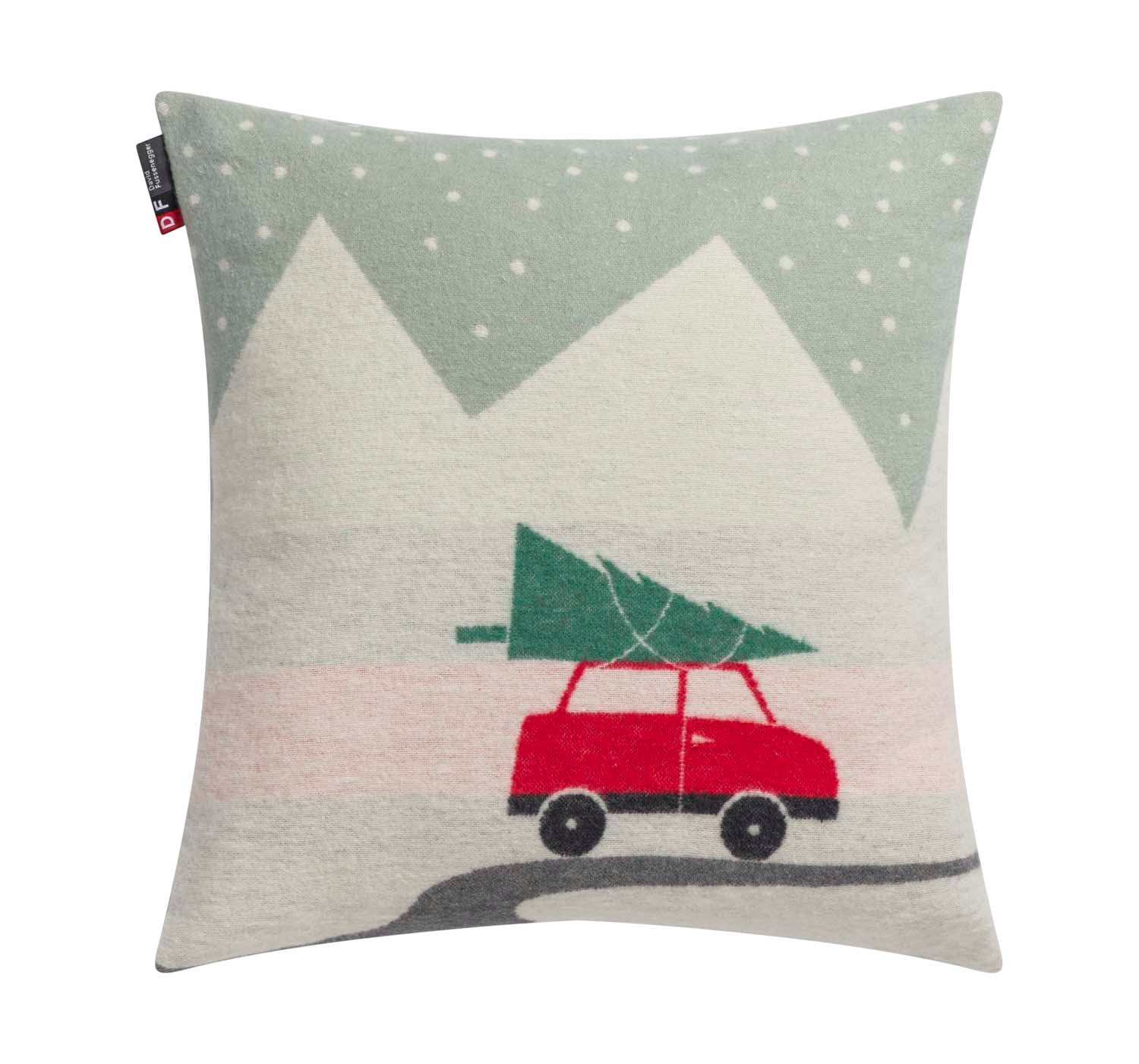 SILVRETTA cushion cover "car/tree" in light green . Cushion Cover made by David Fussenegger , a family-run mill in Austria.