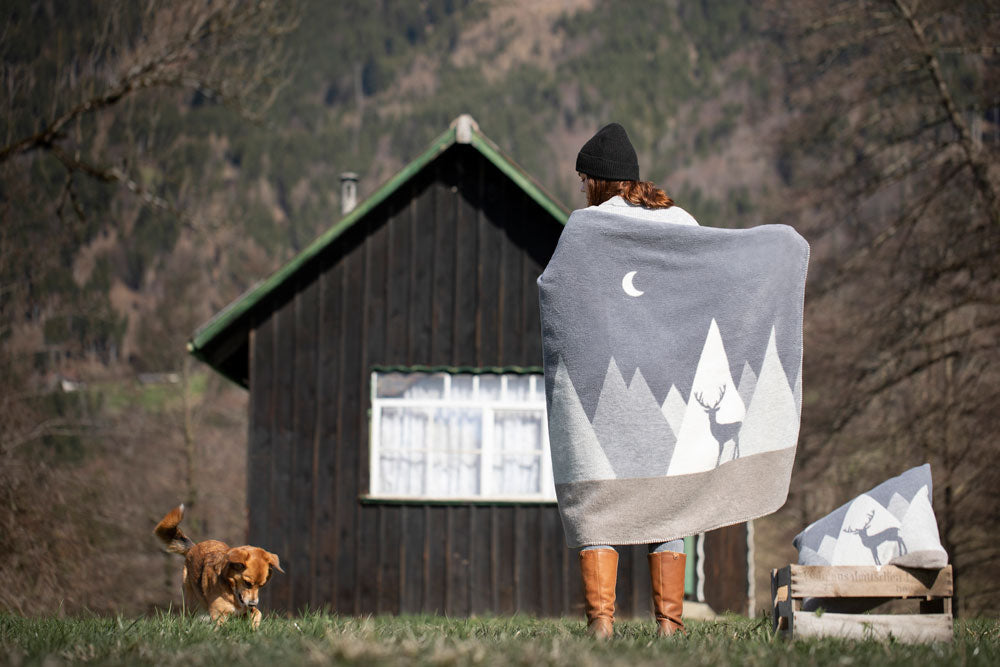 SAVONA throw "mountains modern" in . Throw Blanket made by David Fussenegger , a family-run mill in Austria.