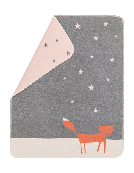 JUWEL baby blanket "fox under starry skies" in grey . Blanket made by David Fussenegger , a family-run mill in Austria.
