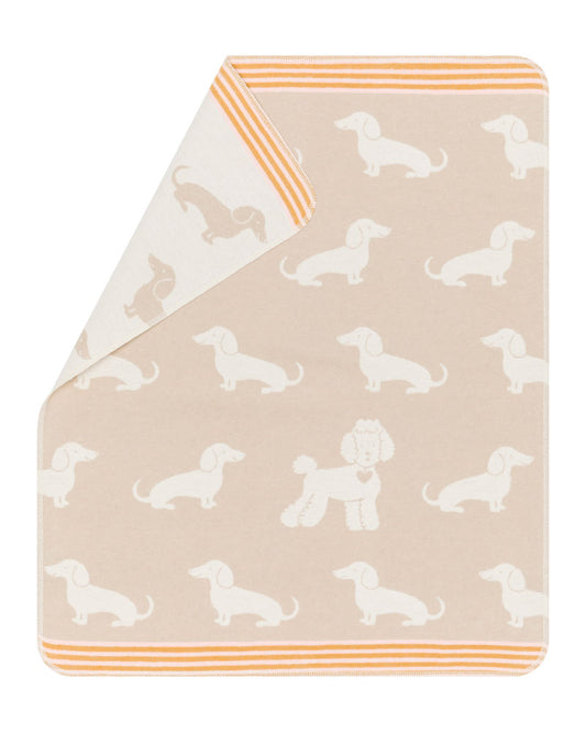 JUWEL baby blanket "dachshund" in ecru . Blanket made by David Fussenegger , a family-run mill in Austria.